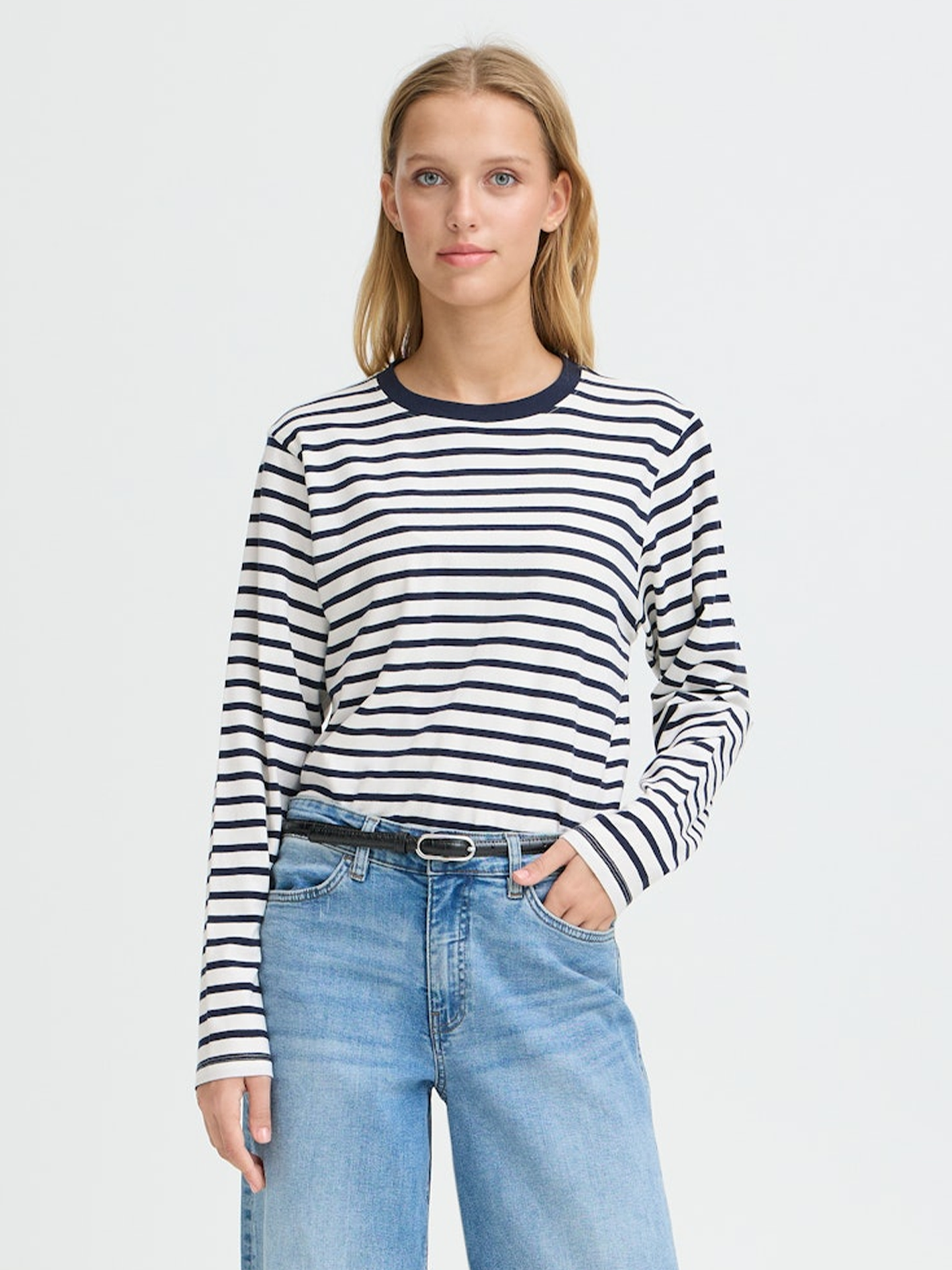 Ichi Mira Loose Long Sleeve 3 Total Eclipse / Cloud Dancer