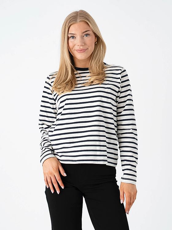 Ichi Mira Loose Long Sleeve 3 Total Eclipse / Cloud Dancer