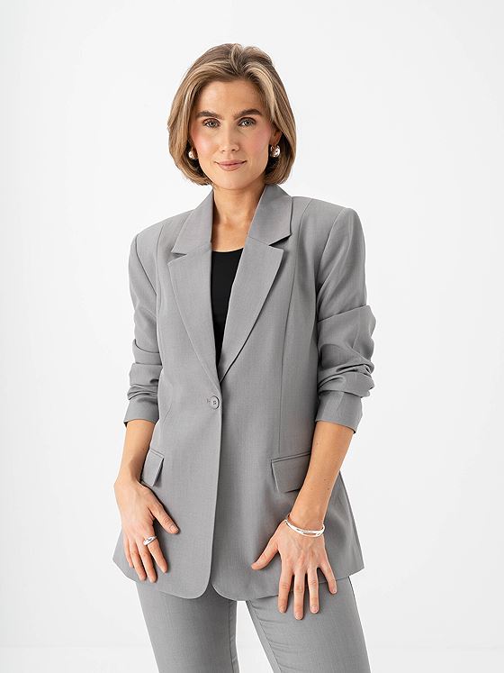 Ichi Fava Long Blazer Grey Melange