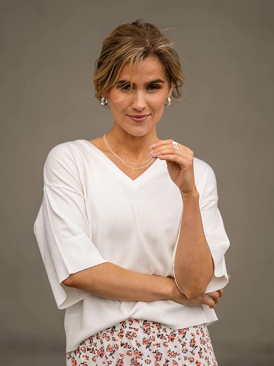 Moss Copenhagen Eslina Rachelle 2/4 V-Neck Pullove Egret