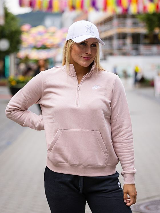 Nike Club Fleece Qz Sweater Pink Oxford/Hvit