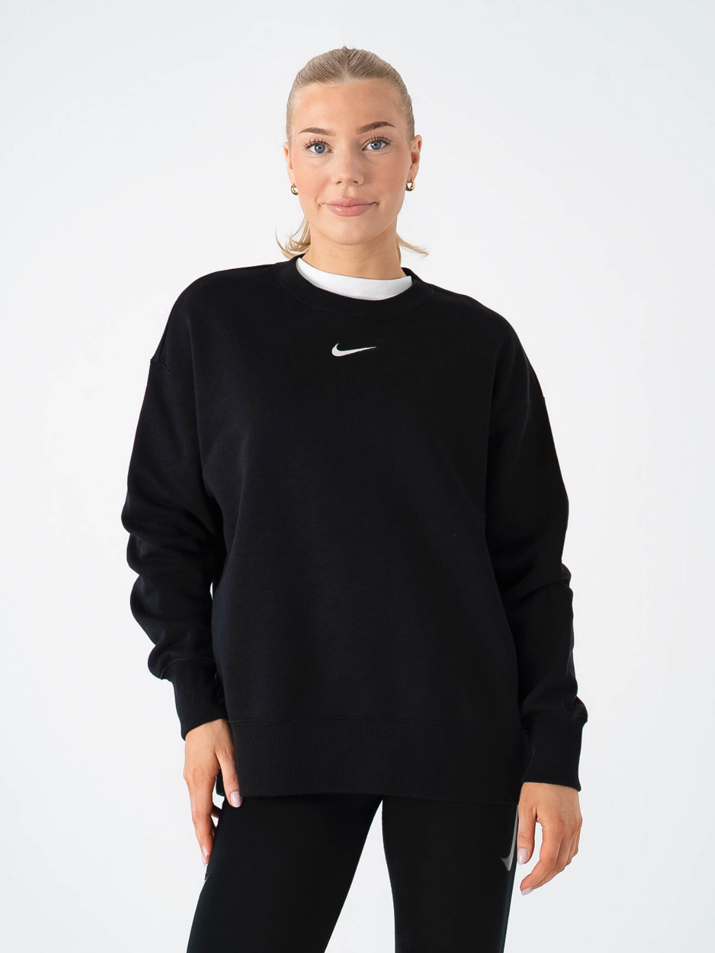 Nike Pheonix Fleece Oversized Crew-Neck Sweatshirt Black / White