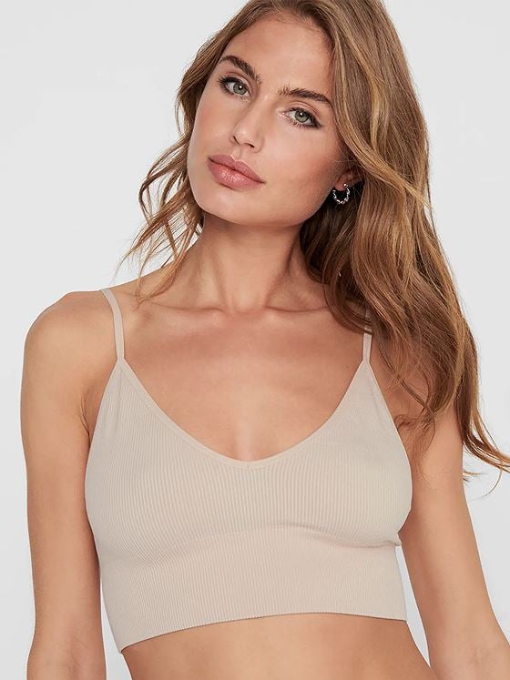 Only Vicky Rib Seamless V-Neck Top Peach Taffy