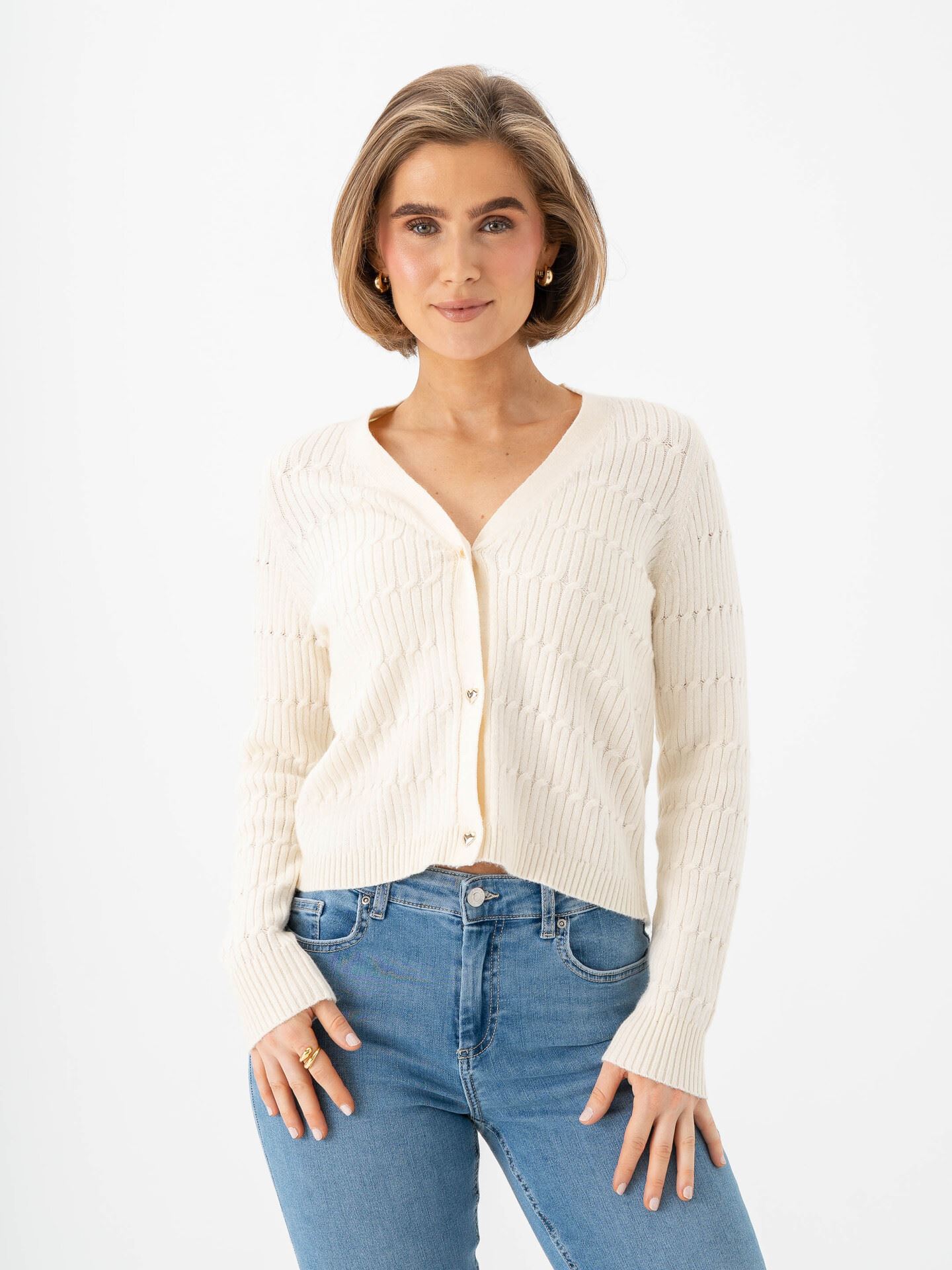 Only Katia Long Sleeve Cable V-Neck Cardigan Whitecap Grey