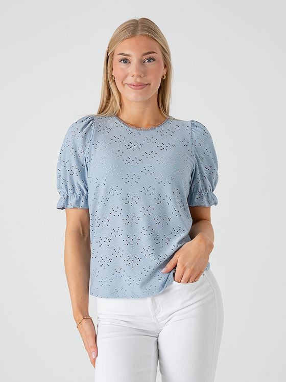 Only New Smilla Life Short Sleeve Puff Top Soft Chambray