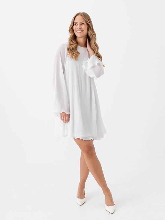 Only Piera Life Long Sleeve Plisse Dress Bright White