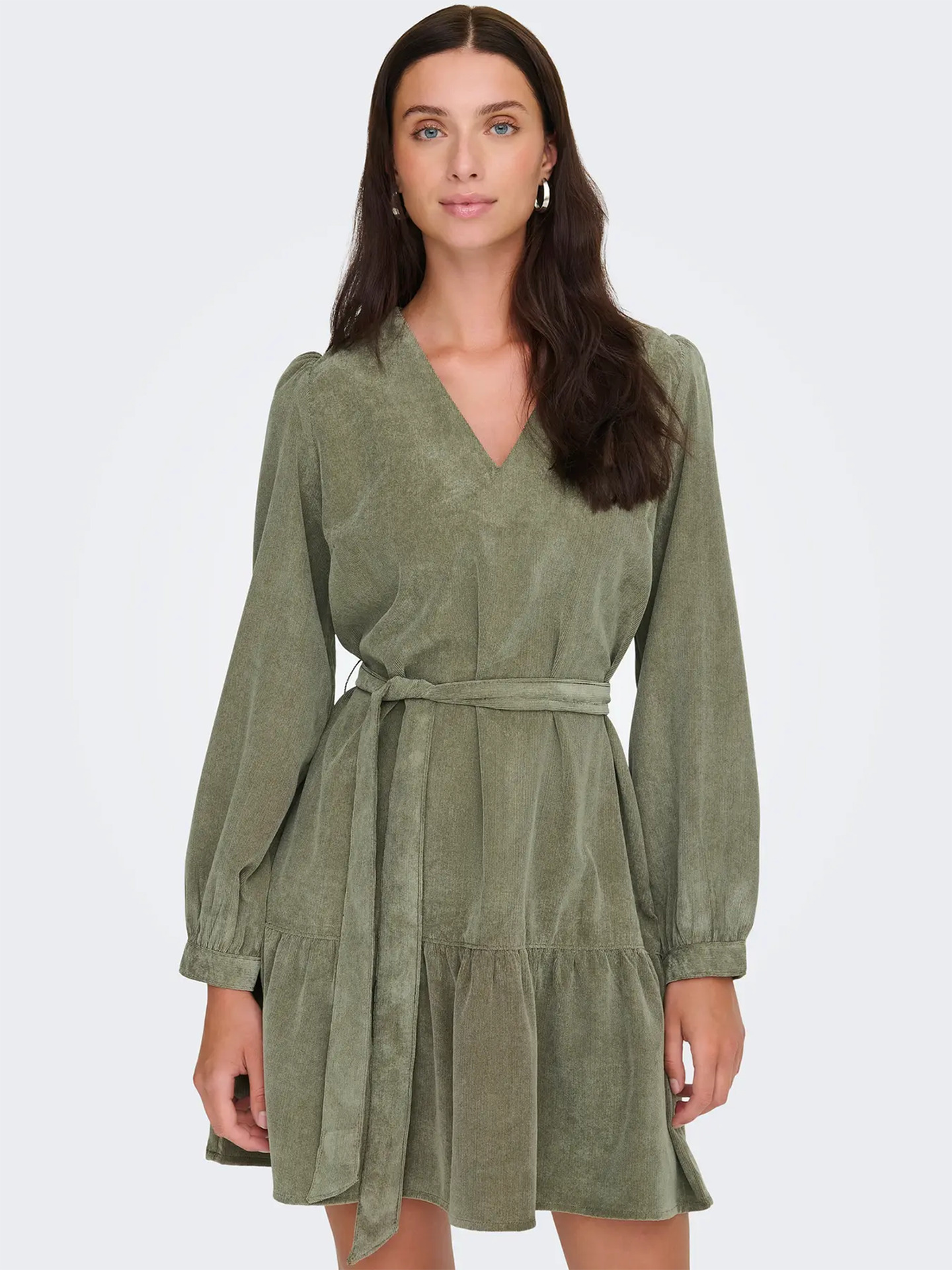 Only Marike Life Long Sleeve Cord Belt Dress Smokey Olive