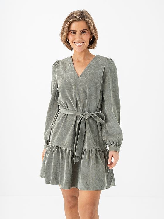 Only Marike Life Long Sleeve Cord Belt Dress Smokey Olive