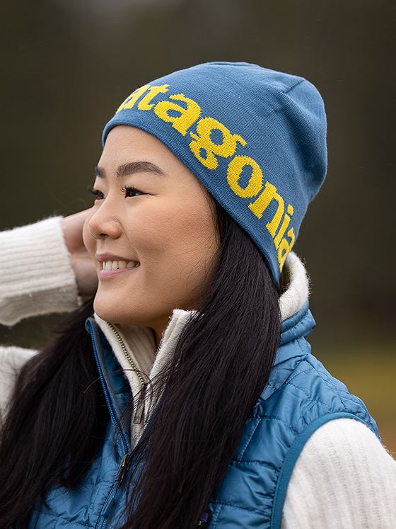 Patagonia Beanie Hat Logo Belwe Mini Logo Belwe Knit: Wavy Blue