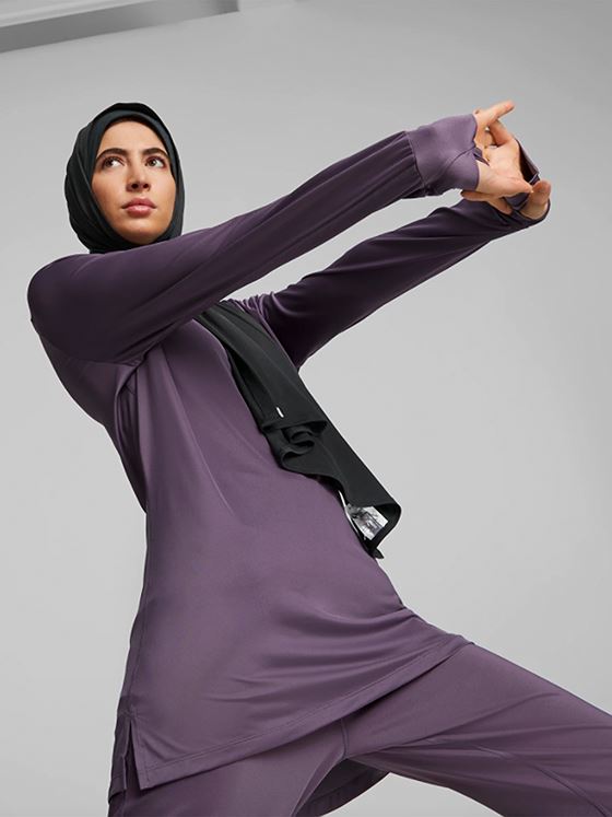 Puma Modest Activewear Long Sleeve Purple Charcoal