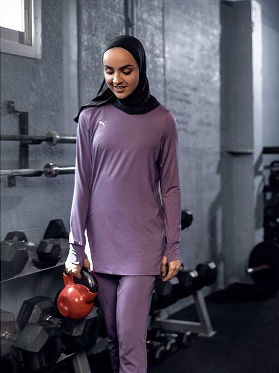 Puma Modest Activewear Long Sleeve Purple Charcoal