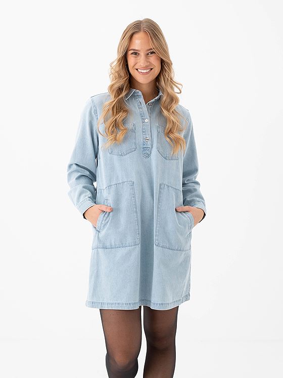 Part Two Stine Dress Whiteish Blue Denim