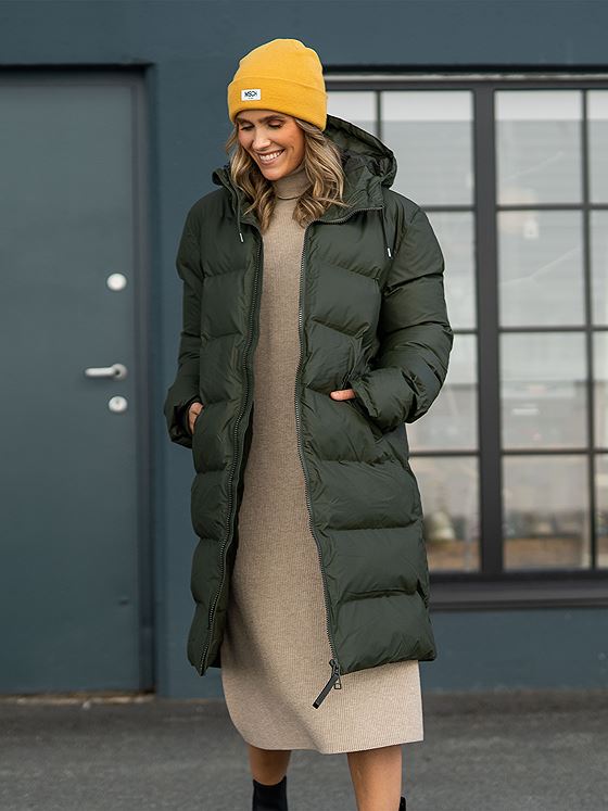 Rains Long Puffer Jacket Green