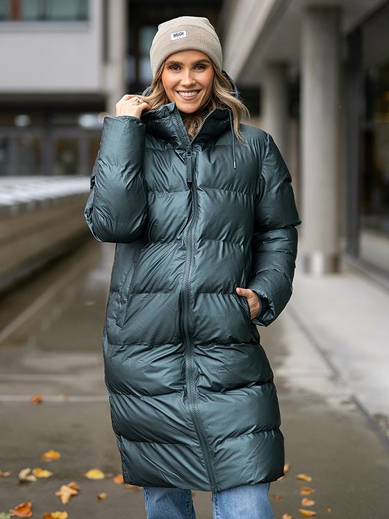 Rains Long Puffer Jacket Silver Pine