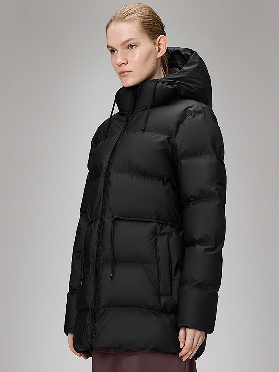Rains Alta Long Puffer String Jacket Black