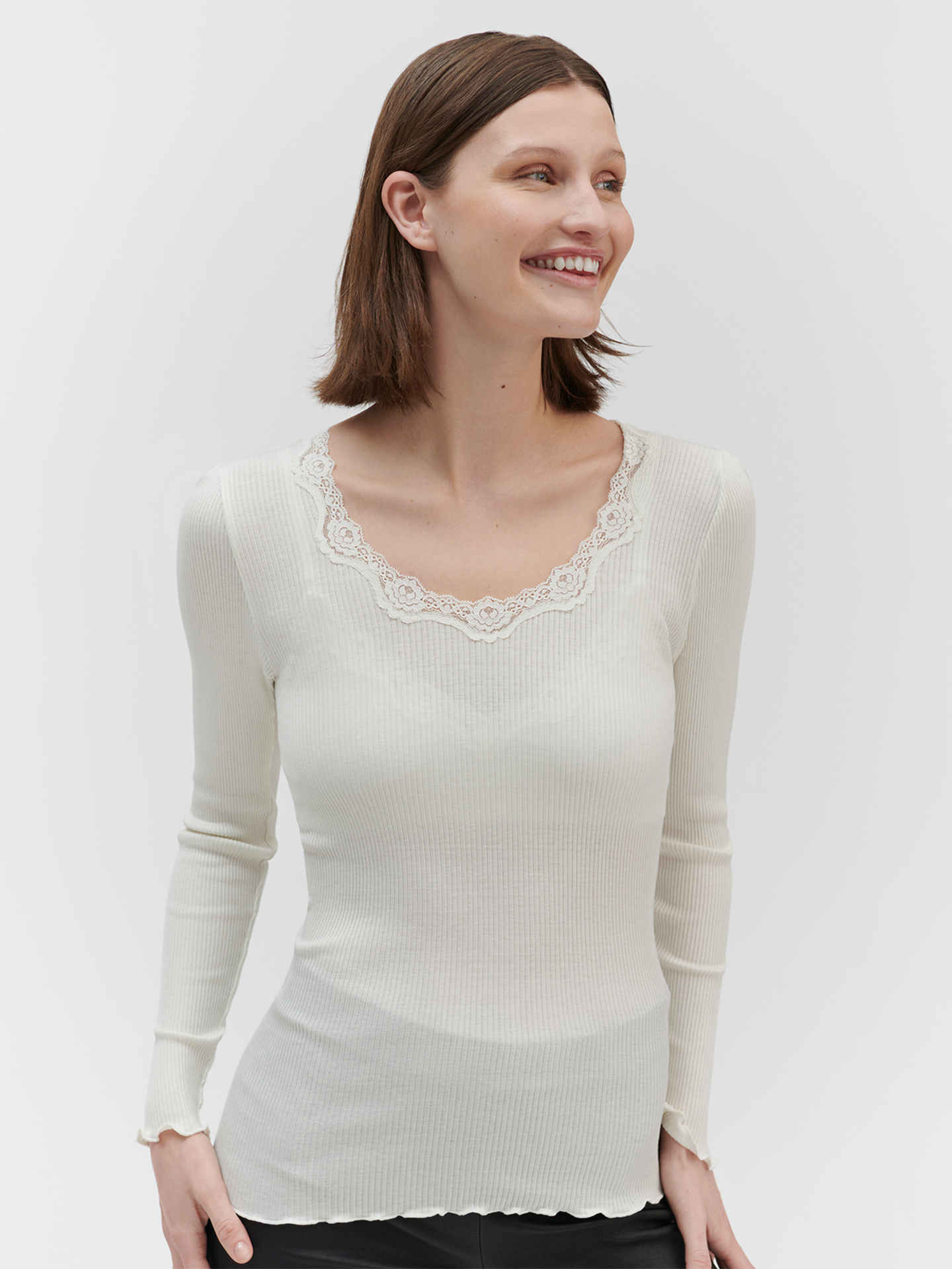 Rosemunde Babette Silk T-Shirt W/ Lace Beige