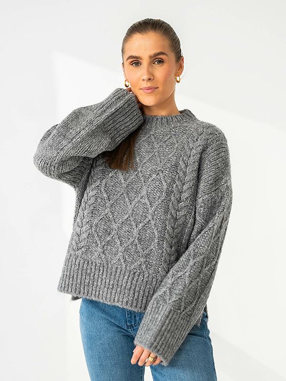 Second Female Dia Knit O-Neck Grey Melange