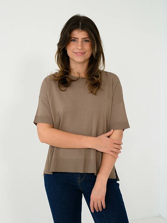 Selected Femme Wille Short Sleeve Knit O-Neck Greige