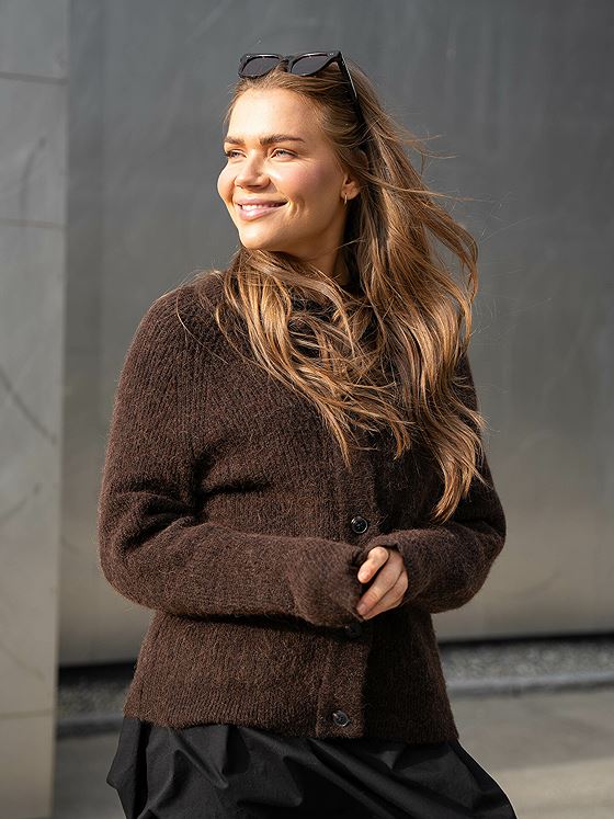 Selected Femme Lulu Long Sleeve Knit Short Cardigan Java Melange