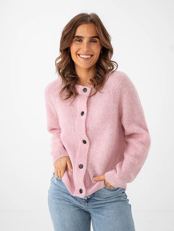 Selected Femme Lulu Long Sleeve Knit Short Cardigan Bleached Mauve Melange