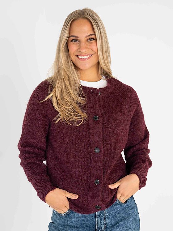 Selected Femme Lulu Long Sleeve Knit Short Cardigan Windsor wine