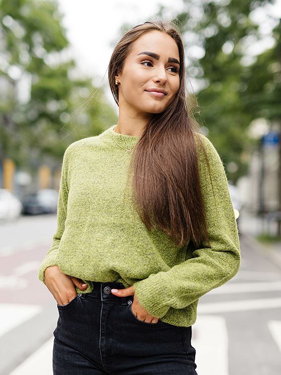 Selected Femme Lulu Long Sleeve Knit O-Neck Dark Citron Melange