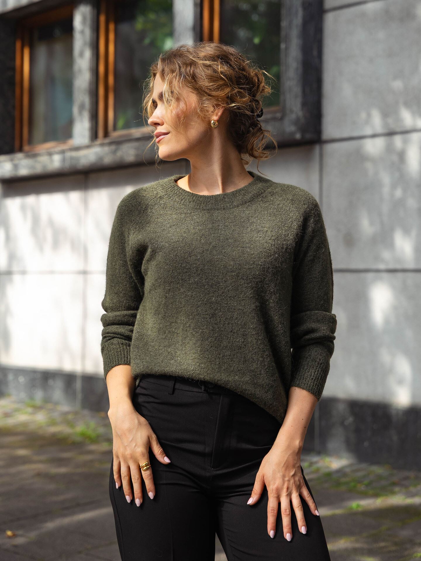 Lulu Ls Knit O-Neck - Kalamata Melange S