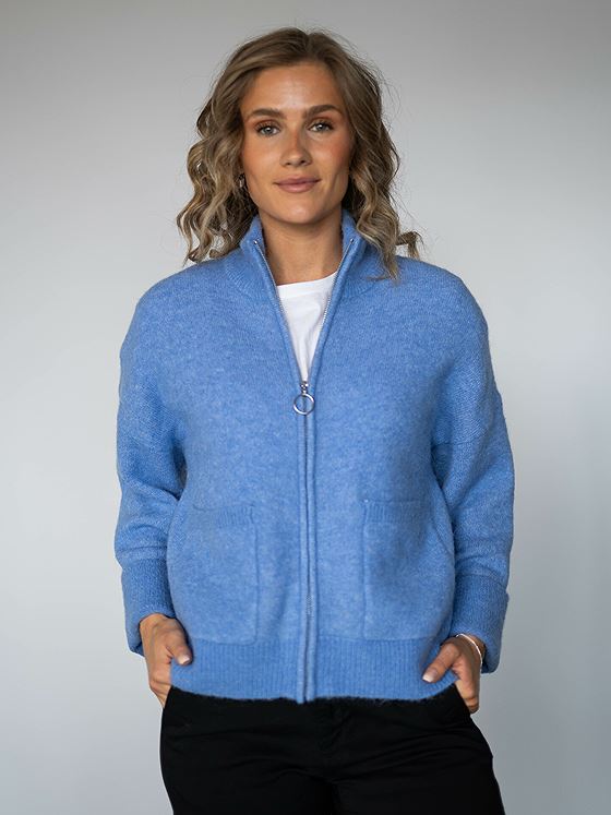 Selected Femme Sia Long Sleeve Knit Zipper Cardigan Cornflower Blue