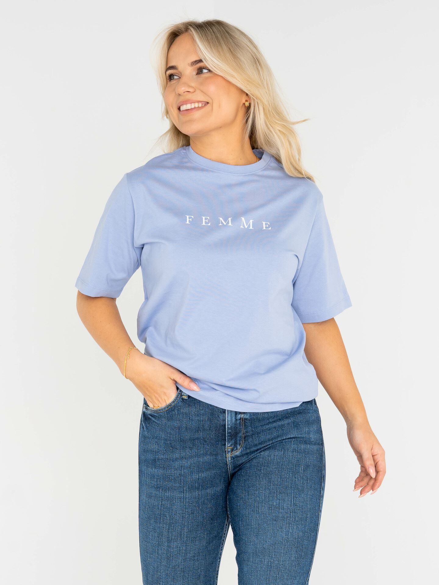 Selected Femme Vilja Short Sleeve Printed Tee Blue Hero