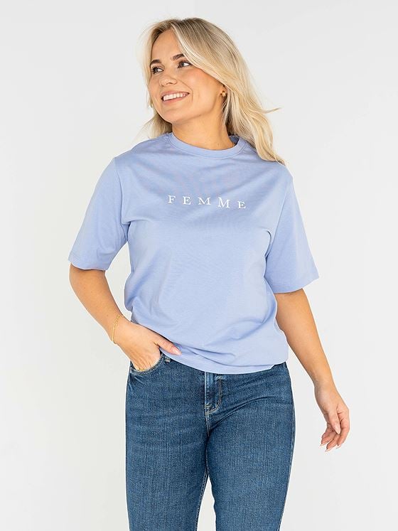 Selected Femme Vilja Short Sleeve Printed Tee Blue Hero