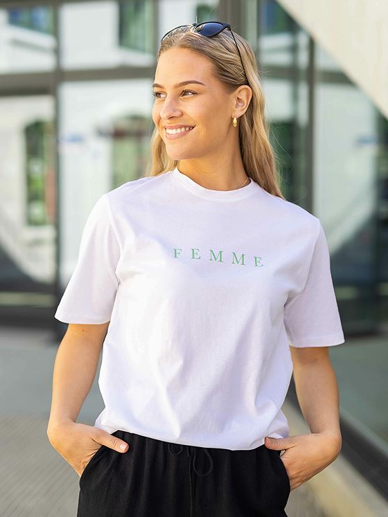 Selected Femme Vilja Short Sleeve Printed Tee Bright White Absinthe Green