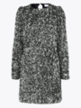 Selected Femme Colyn Long Sleeve Short Sequins Dress Silver