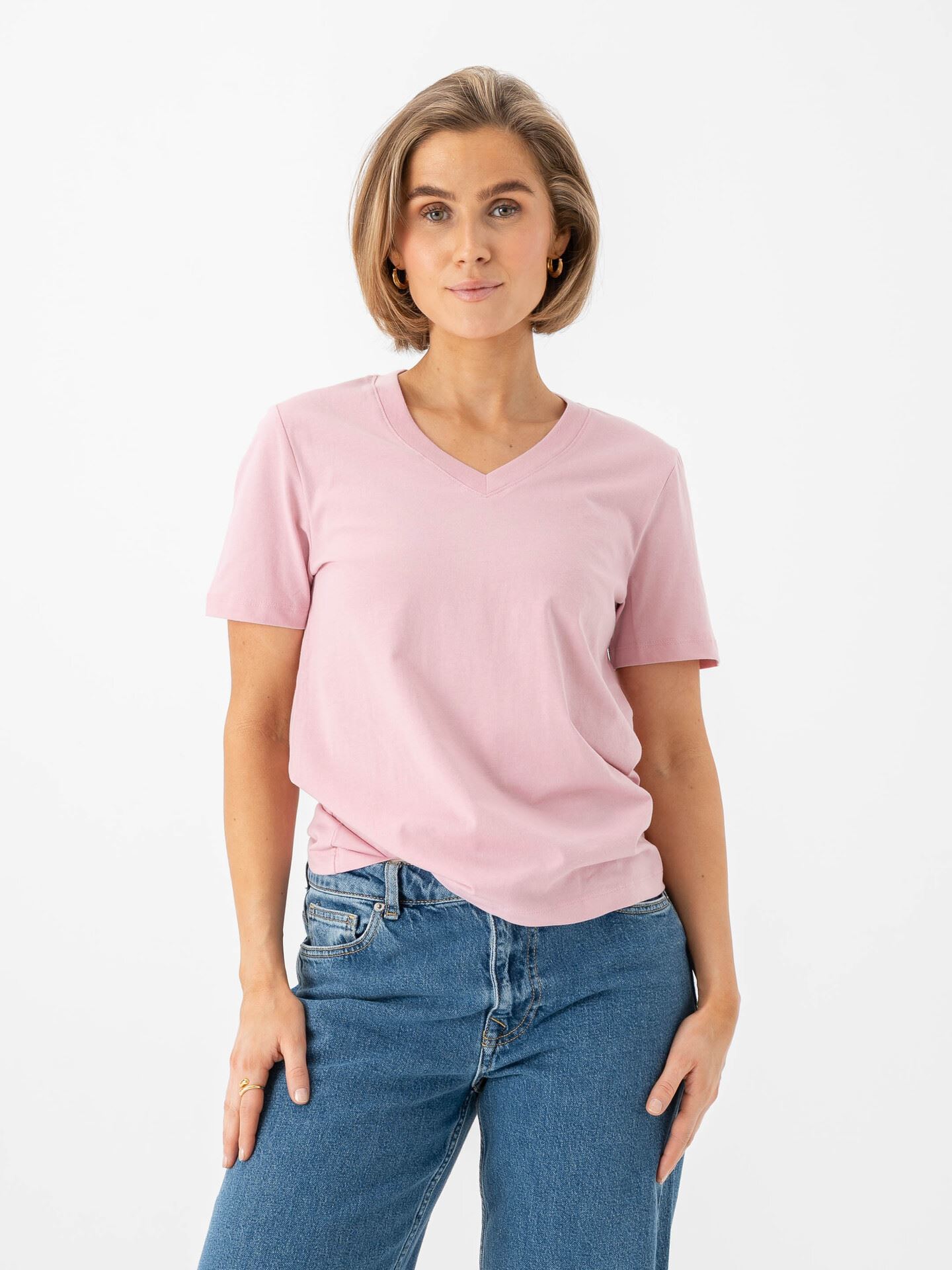 Selected Femme Essential Short Sleeve V-Neck Tee Bleached Mauve