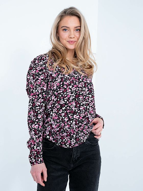 Selected Femme Mivi Long Sleeve All Over Print Top Black Pink
