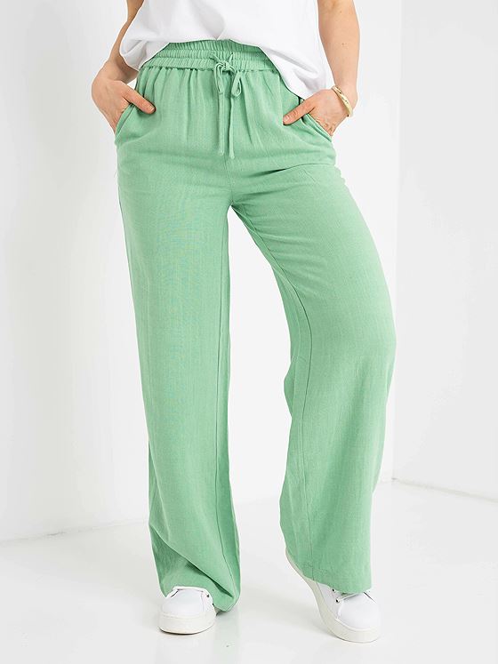 Selected Femme Viva Gulia Mid Waist Long Linen Pant Absinthe Green