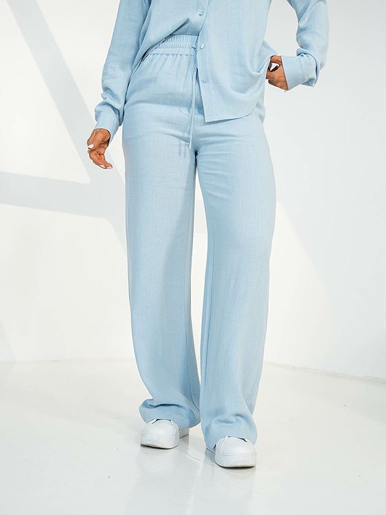 Selected Femme Viva Gulia Mid Waist Long Linen Pant Cashmere Blue