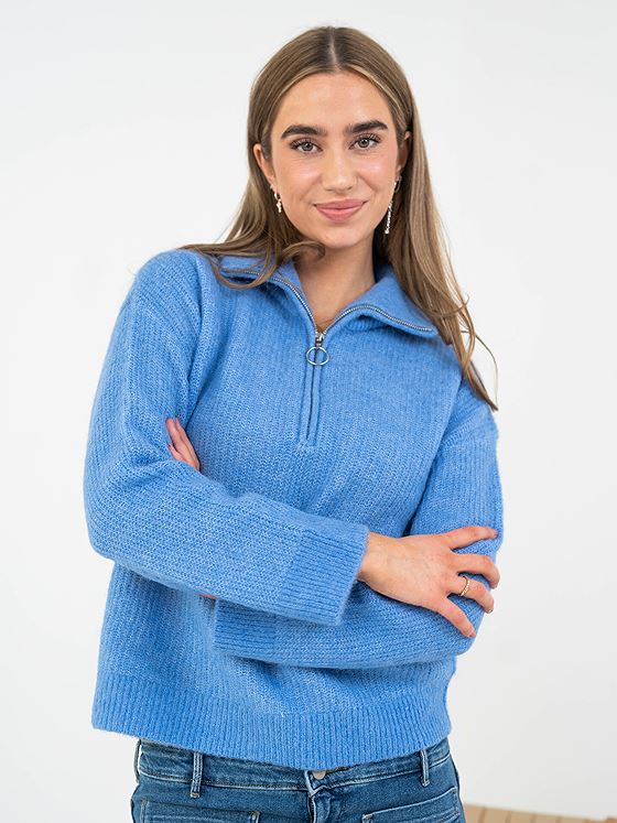 Selected Femme Sia Long Sleeve Knit Half Zipper Ultramarine