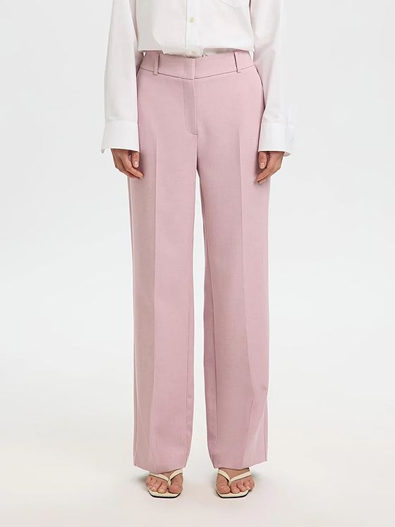 Selected Femme Rita Mid Waist Wide Pant Bleached Mauve Melange