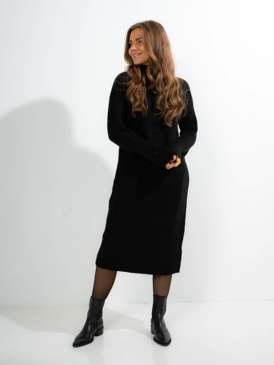 Selected Femme Maline Long Sleeve Knit Dress High Neck Black