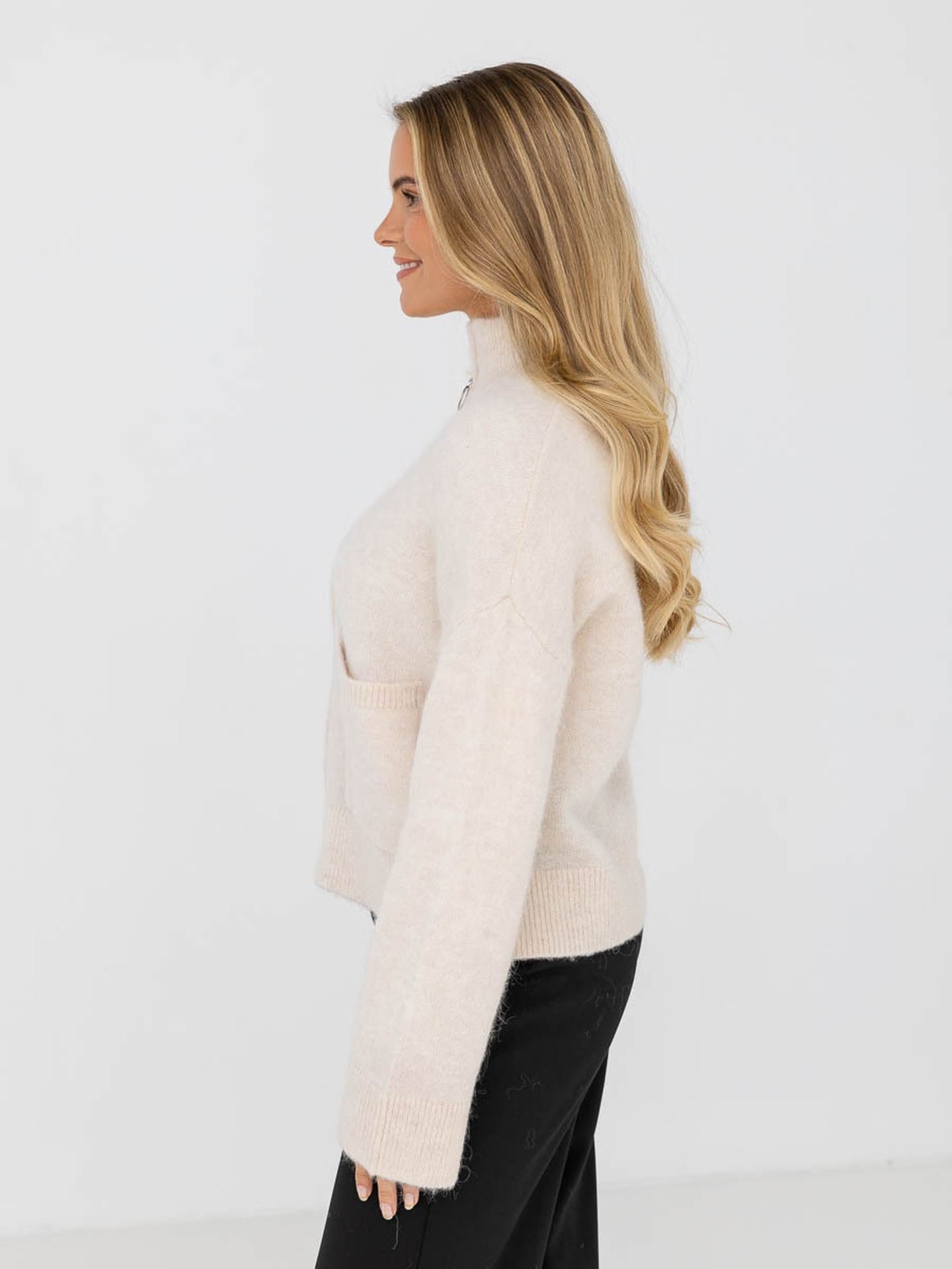 Selected Femme Sia Ras Long Sleeve Knit Zipper Cardigan