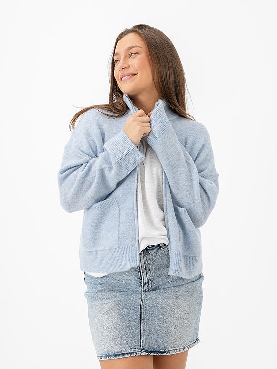 Selected Femme Sia Ras Long Sleeve Knit Zipper Cardigan Cashmere Blue Melange