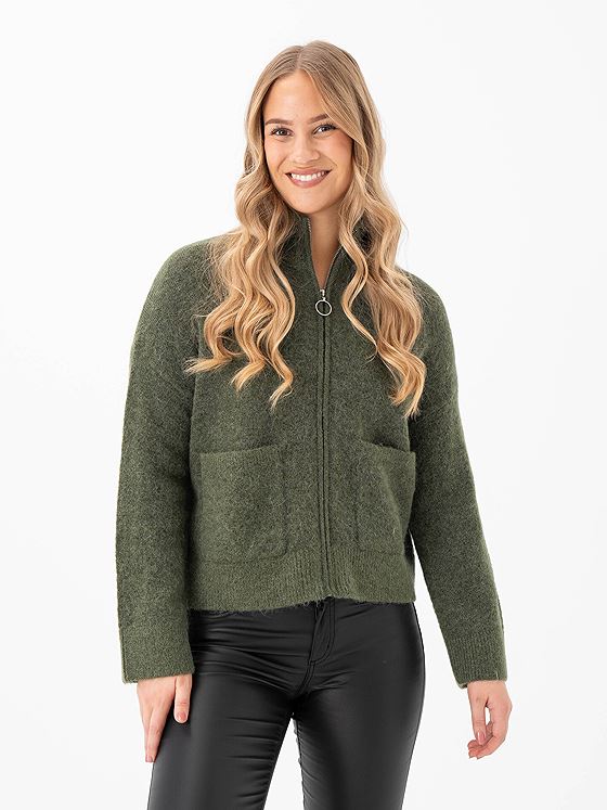 Selected Femme Sia Ras Long Sleeve Knit Zipper Cardigan Kalamata