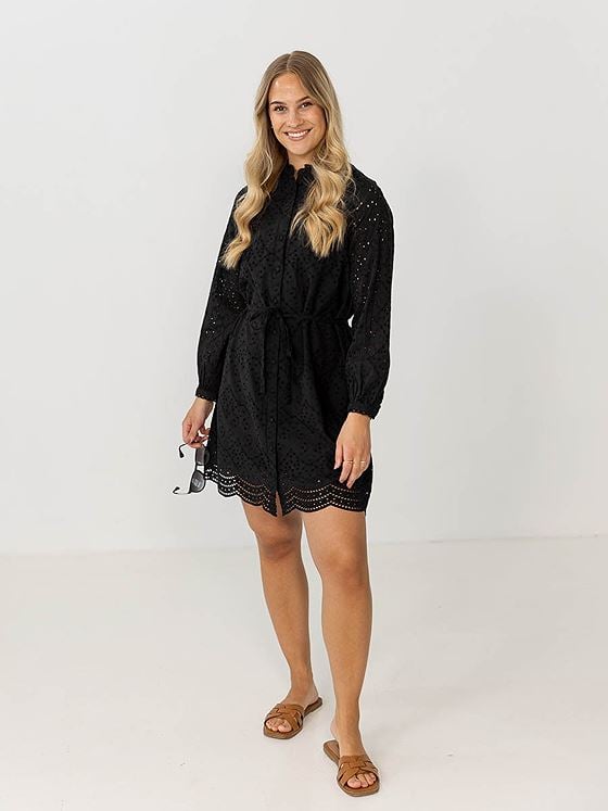 Selected Femme Tatiana Long Sleeve Short Embr Dress Black