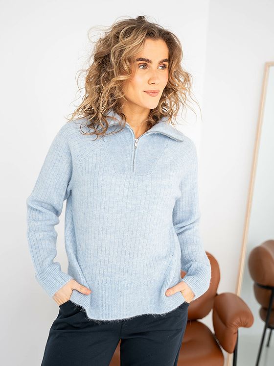 Selected Femme Lulu Mika Half Zip Long Sleeve Knit Cashmere Blue