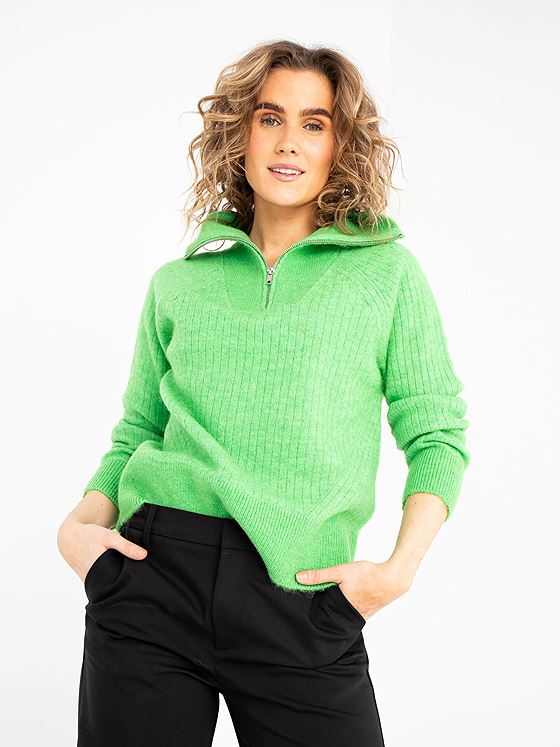 Selected Femme Lulu Mika Half Zip Long Sleeve Knit Classic Green Melange