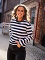 Selected Femme Essential Long Sleeve Striped Boxy Tee Dark Sapphire Bright White