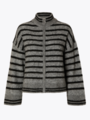 Selected Femme Sia Ras Stripe Long Sleeve Knit Cardigan Medium Grey Melange/Black