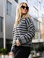 Selected Femme Sia Ras Stripe Long Sleeve Knit Cardigan Medium Grey Melange/Black