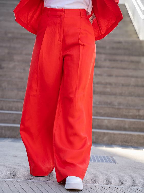 Selected Femme Lyra High Waist Wide Linen Pant Flame Scarlet