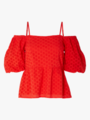 Selected Femme Anelli 3/4 On Off Shoulder Top Flame Scarlet